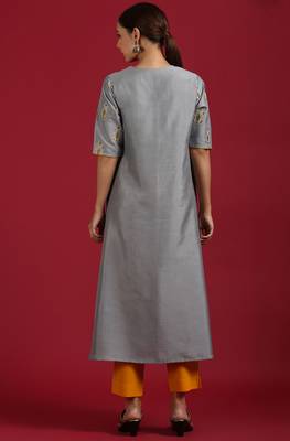 Janasya Grey printed polyester kurta 3