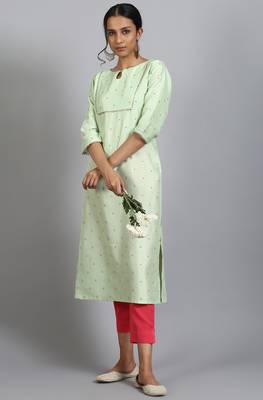 Green printed polyester kurta 1