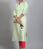 Green printed polyester kurta