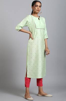 Green printed polyester kurta 2