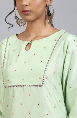Green printed polyester kurta 4