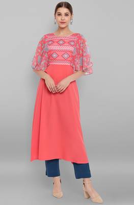 Coral printed crepe kurtas-and-kurtis 1