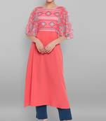 Coral printed crepe kurtas-and-kurtis