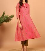 Janasya Pink printed cotton kurta