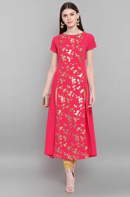 Janasya Pink printed crepe kurta 1