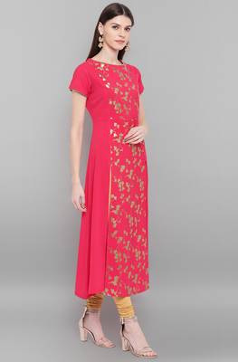 Janasya Pink printed crepe kurta 3