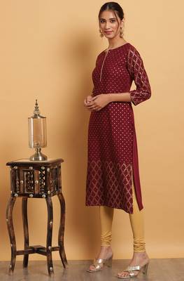 Janasya Maroon printed crepe kurta 1