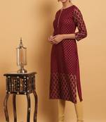 Janasya Maroon printed crepe kurta