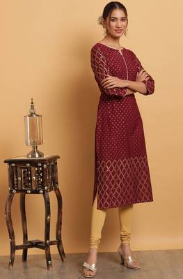 Janasya Maroon printed crepe kurta 2