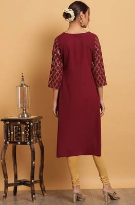 Janasya Maroon printed crepe kurta 3