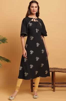 Janasya Black printed crepe kurta 1