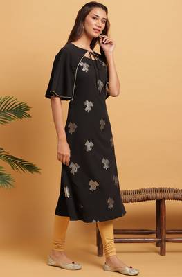 Janasya Black printed crepe kurta 2