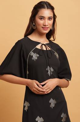 Janasya Black printed crepe kurta 4