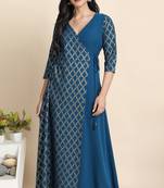 Teal printed crepe kurta