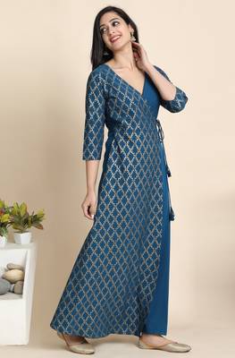 Teal printed crepe kurta 2