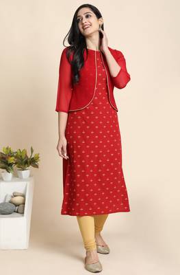Maroon printed crepe kurta 1