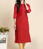 Maroon printed crepe kurta