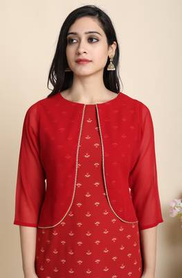 Maroon printed crepe kurta 4