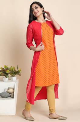 Orange printed crepe kurta 2