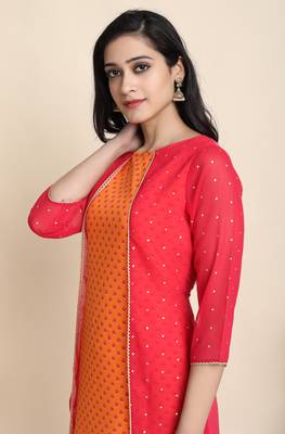 Orange printed crepe kurta 4