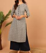 Janasya Grey printed cotton kurta