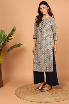 Janasya Grey printed cotton kurta 2