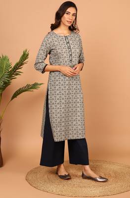 Janasya Grey printed cotton kurta 3