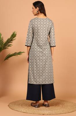 Janasya Grey printed cotton kurta 4