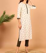 Janasya Cream printed rayon kurta