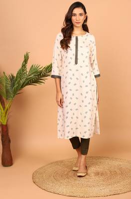 Janasya Cream printed rayon kurta 2