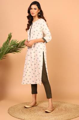 Janasya Cream printed rayon kurta 3