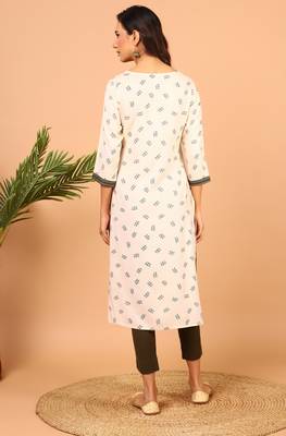 Janasya Cream printed rayon kurta 4