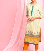 Janasya Yellow printed cotton kurta