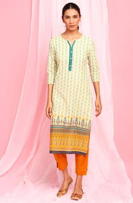Janasya Yellow printed cotton kurta 2