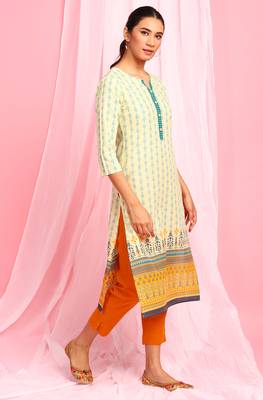 Janasya Yellow printed cotton kurta 3