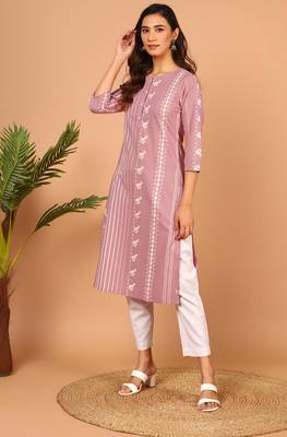Mauve printed cotton kurta 2