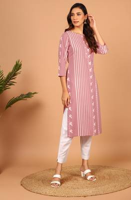 Mauve printed cotton kurta 3