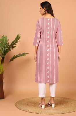 Mauve printed cotton kurta 4