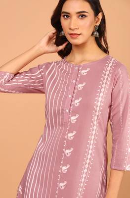 Mauve printed cotton kurta 5