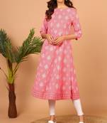 Janasya Pink printed cotton kurta