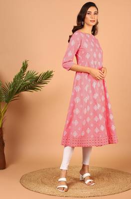 Janasya Pink printed cotton kurta 3