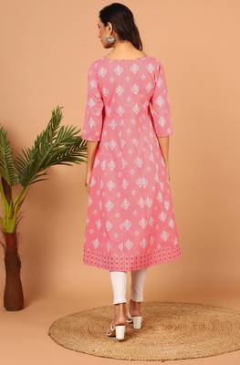 Janasya Pink printed cotton kurta 4