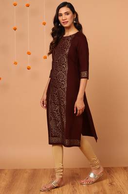 Janasya Brown printed rayon kurta 3