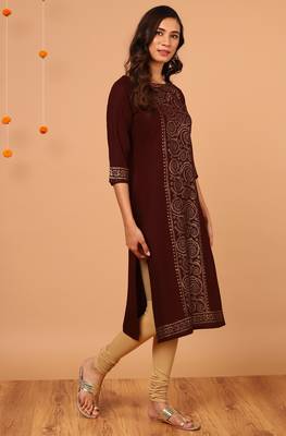 Janasya Brown printed rayon kurta 4