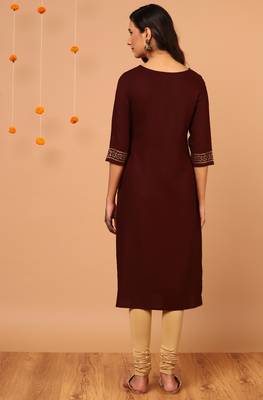 Janasya Brown printed rayon kurta 5