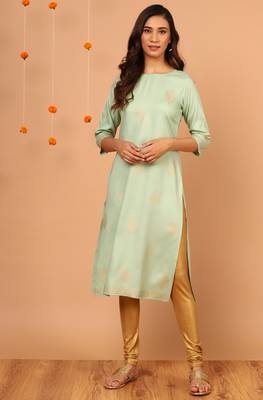 Janasya Light green printed rayon kurta 1