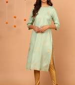 Janasya Light green printed rayon kurta