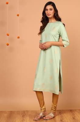 Janasya Light green printed rayon kurta 2