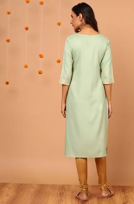 Janasya Light green printed rayon kurta 4