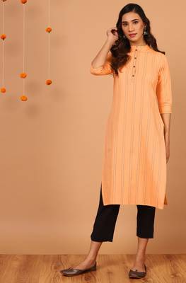 Janasya Yellow printed cotton kurta 1
